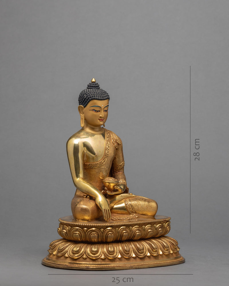 Shakyamuni Buddha Statue | Traditional Hand Carved Buddha Statue | Gold Plated Tibetan Statue