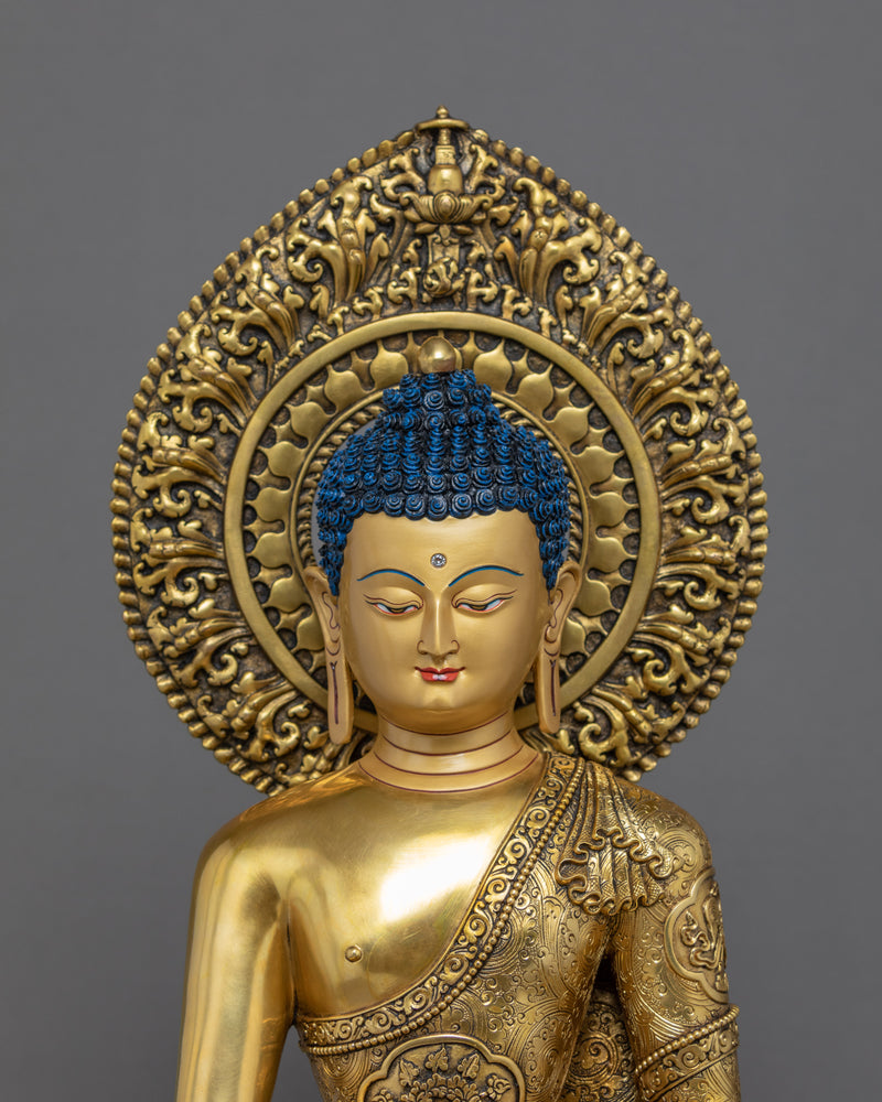 Shakyamuni Buddha With Disciples | Traditionally Gold Gilded Statue