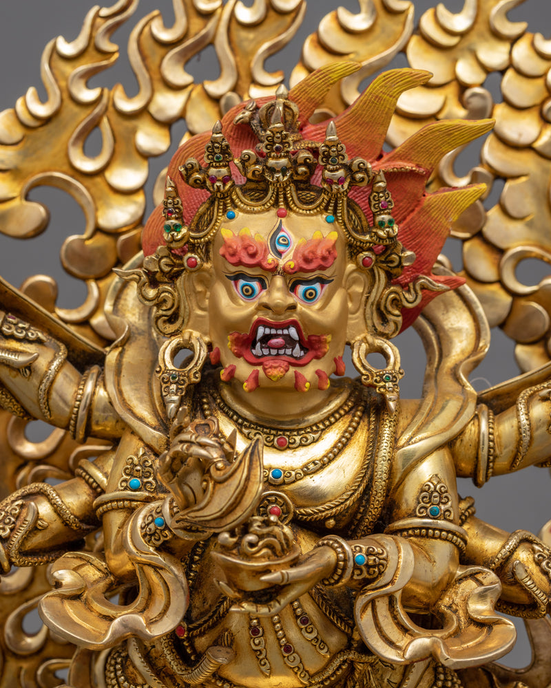 6 Armed Mahakala Sculpture | Traditional Buddhist Art