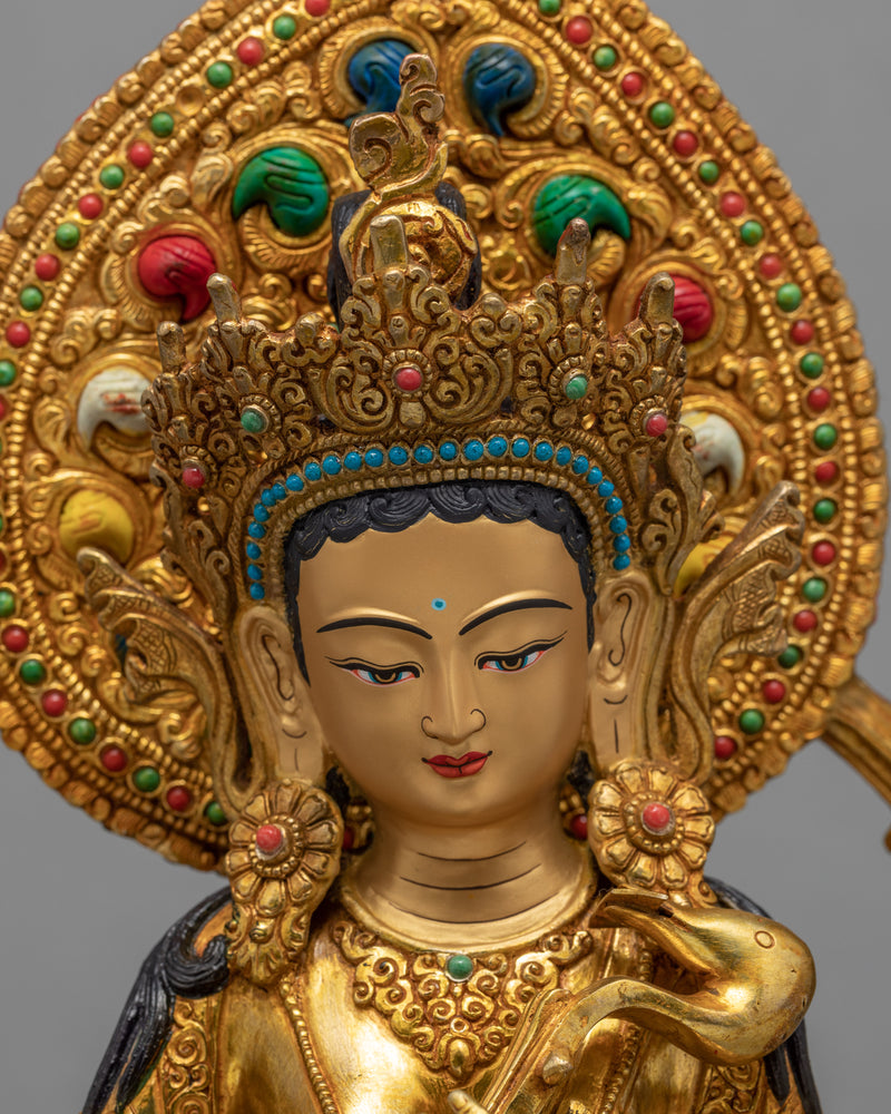 Saraswati Statue | 24k Gold Handcarved | Buddhist Art