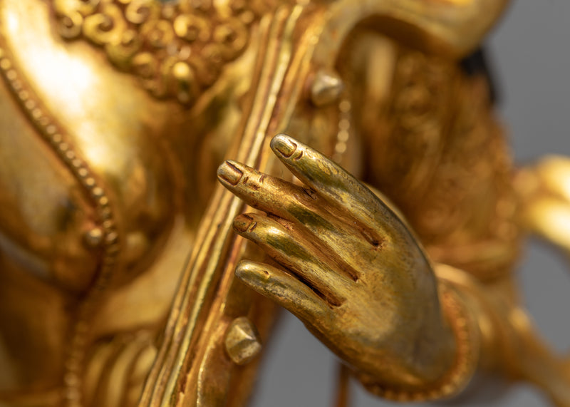 Saraswati Statue | 24k Gold Handcarved | Buddhist Art