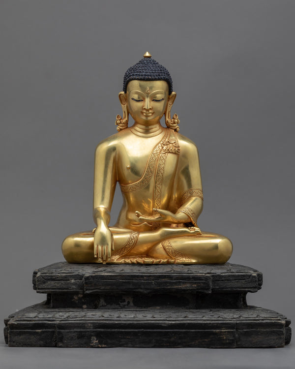 Traditional Statue Of Shakyamuni Buddha In Gold-Gilding | 24K Gold Hand-Carved Statue