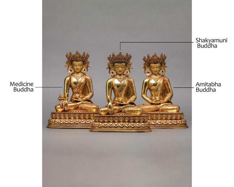 3 Buddha Statue | Tibetan Art Plated with Gold