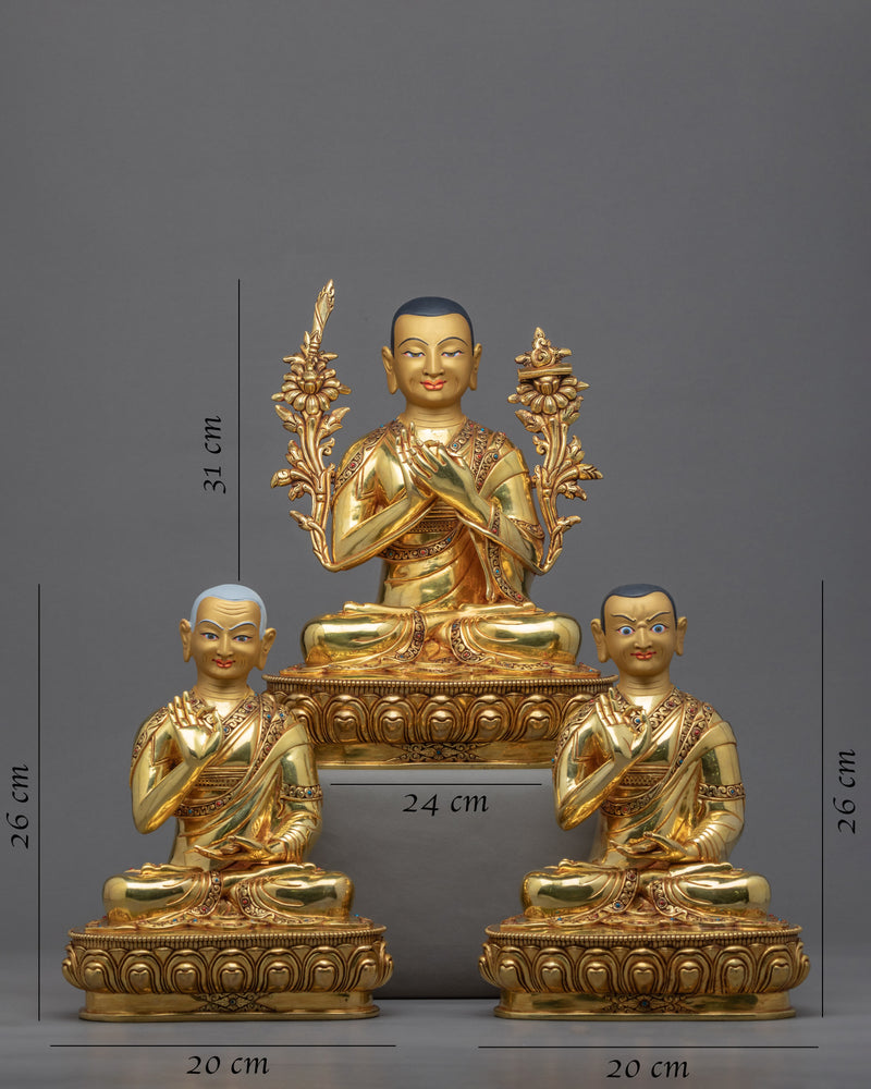 Je Tsongkhapa Sculpture With Gyaltsab Je & Khedrp Je | Traditional Buddhist Art