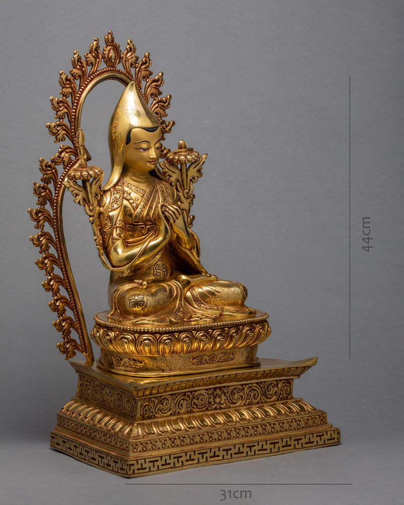 Tsongkhapa Traditional Handcrafted Statue, Tibetan Master's Beautiful Gold Statue