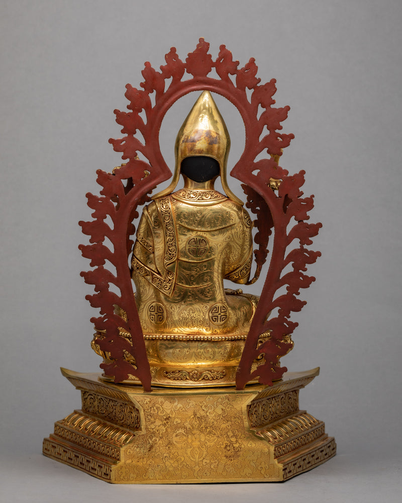 Tsongkhapa Traditional Handcrafted Statue, Tibetan Master's Beautiful Gold Statue