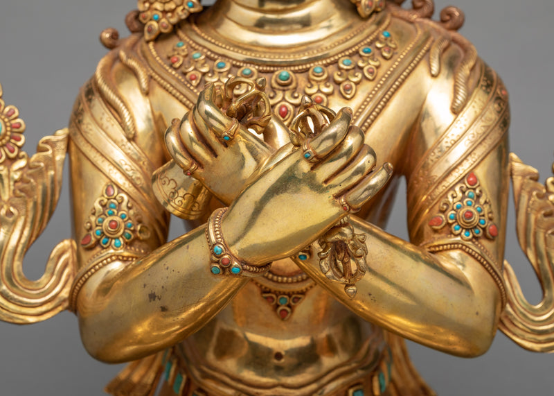 Rare Vajradhara Statue | Handmade Dorje Chang Statue | Hand Carved 24k Gold Gilded