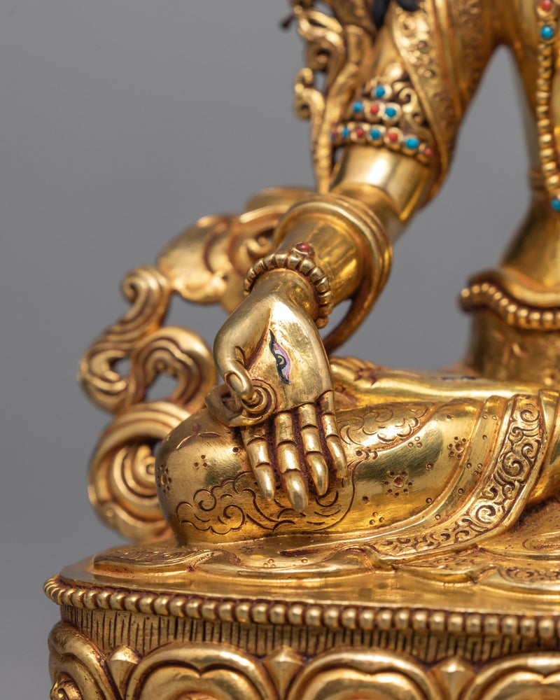 White Tara Statue | 24K Gold Plated Statue | Traditionally Hand Carved Tara