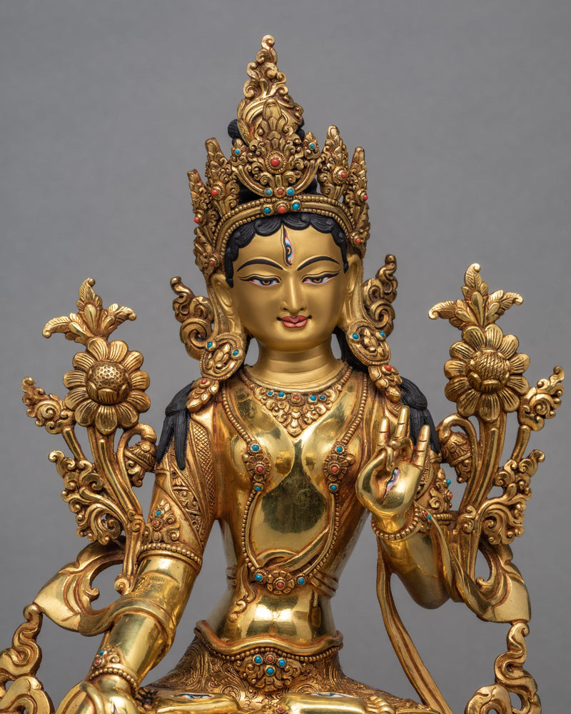 White Tara Statue | Gold Plated  | Himalayan Buddhist Art