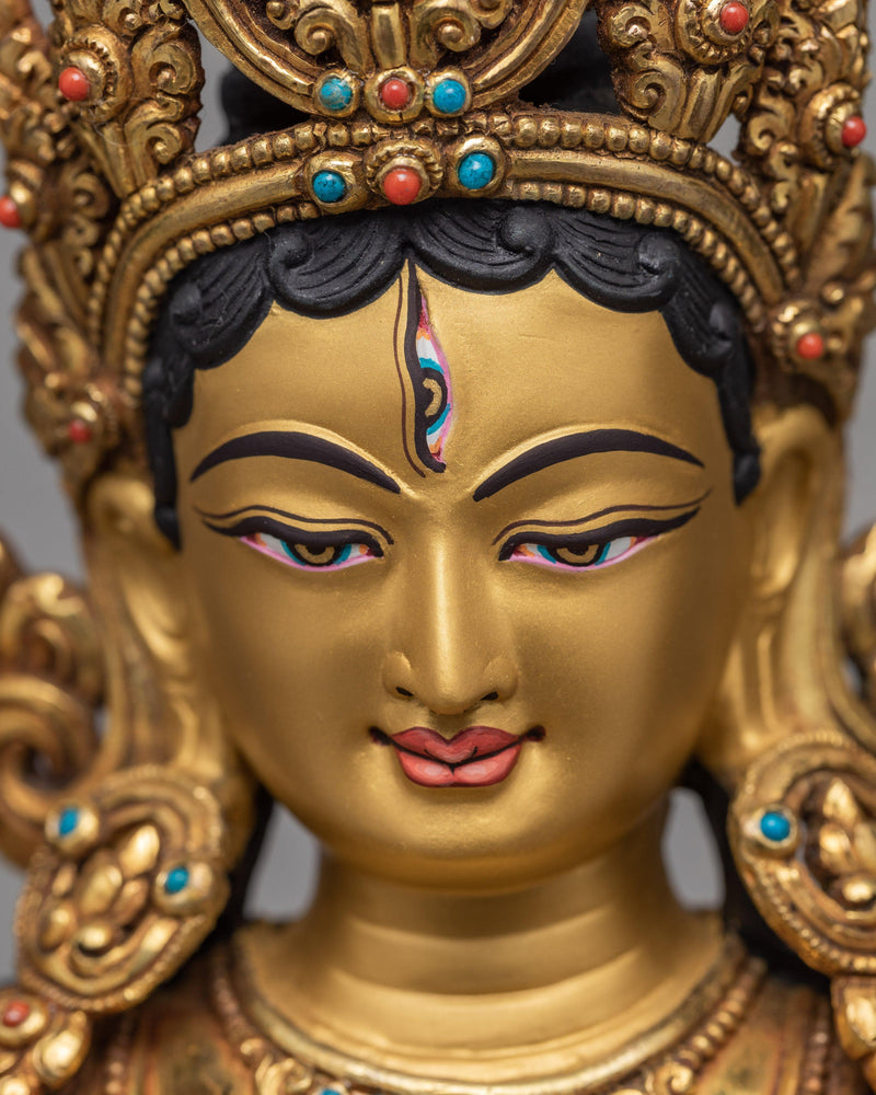 White Tara Statue | Gold Plated  | Himalayan Buddhist Art