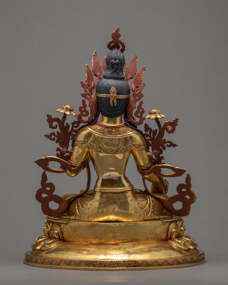 White Tara Statue | Gold Gilded Tibetan Female Buddha