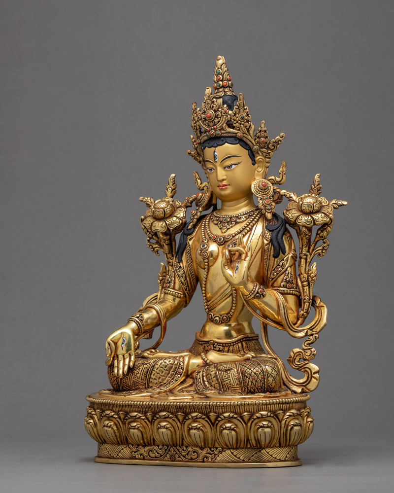 White Tara Goddess Statue | Originally Gold Gilded Buddhist Art