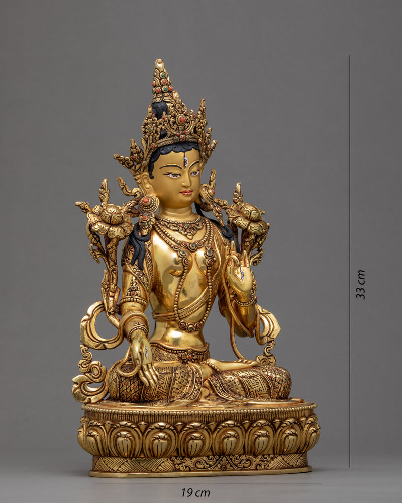 White Tara Goddess Statue | Originally Gold Gilded Buddhist Art