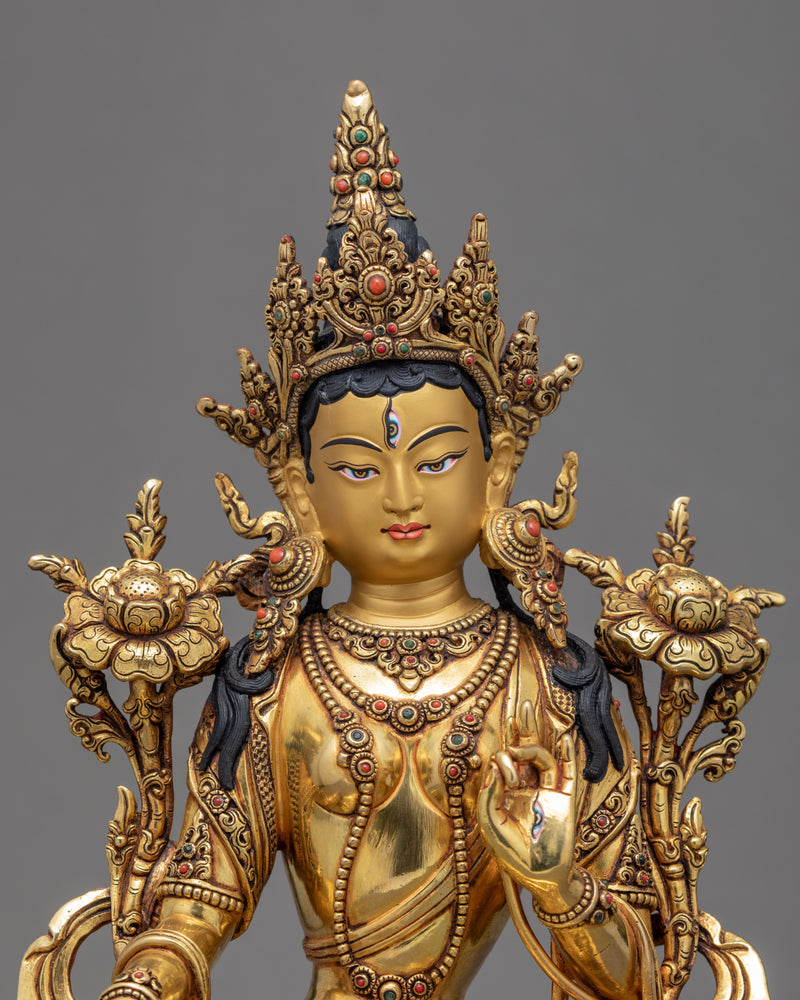 White Tara Goddess Statue | Originally Gold Gilded Buddhist Art