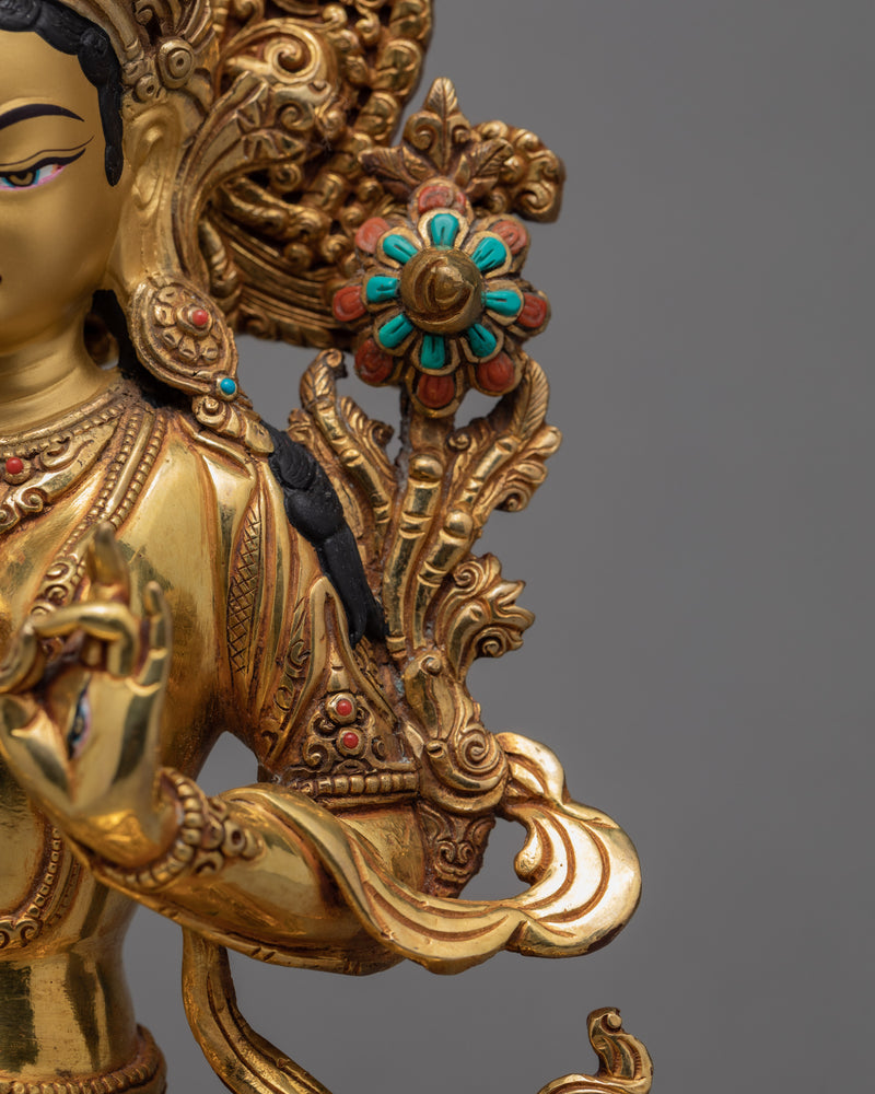 White Tara Statue | Plated With Gold | Himalayan Statue