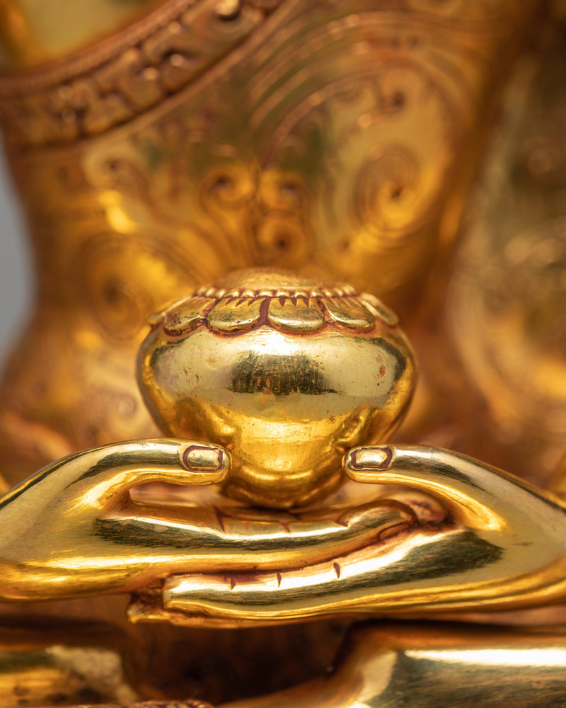 Amitabha Buddha Statue, Purely Hand Carved in 24K Gold Buddha Statue