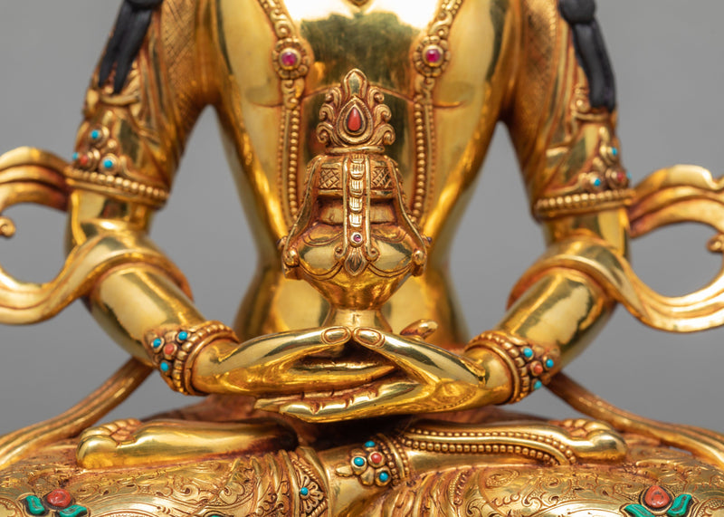 Amitayus Buddha, 24K Gold Gilded Buddha Statue, Hand carved Statue