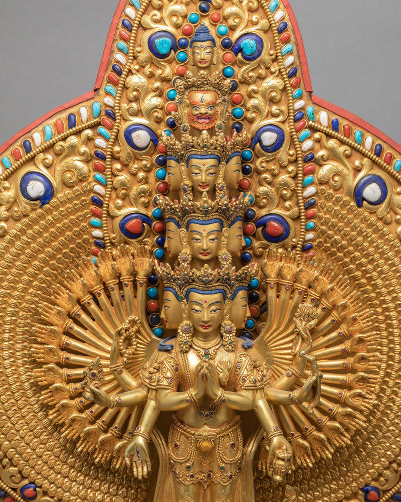 Avalokiteshvara 1000 Arms | Chenrezig Buddha | 24K Gold Hand Carved Statue