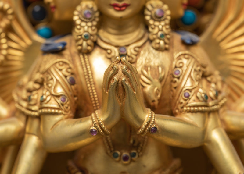 Avalokiteshvara 1000 Arms | Chenrezig Buddha | 24K Gold Hand Carved Statue