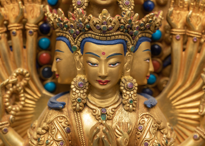 Avalokiteshvara 1000 Arms | Chenrezig Buddha | 24K Gold Hand Carved Statue