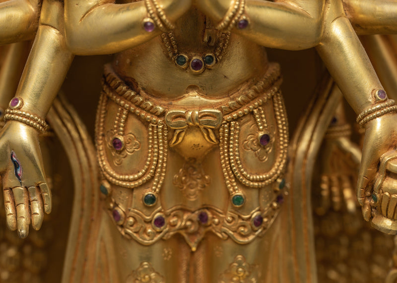 Avalokiteshvara 1000 Arms | Chenrezig Buddha | 24K Gold Hand Carved Statue