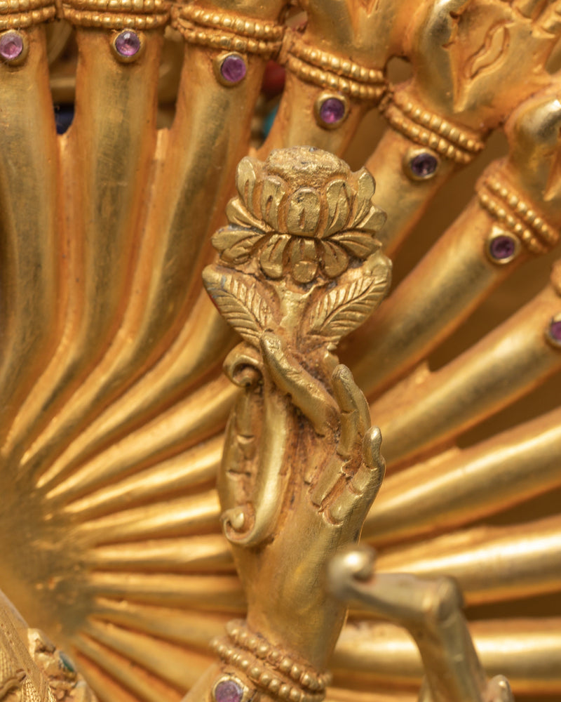 Avalokiteshvara 1000 Arms | Chenrezig Buddha | 24K Gold Hand Carved Statue