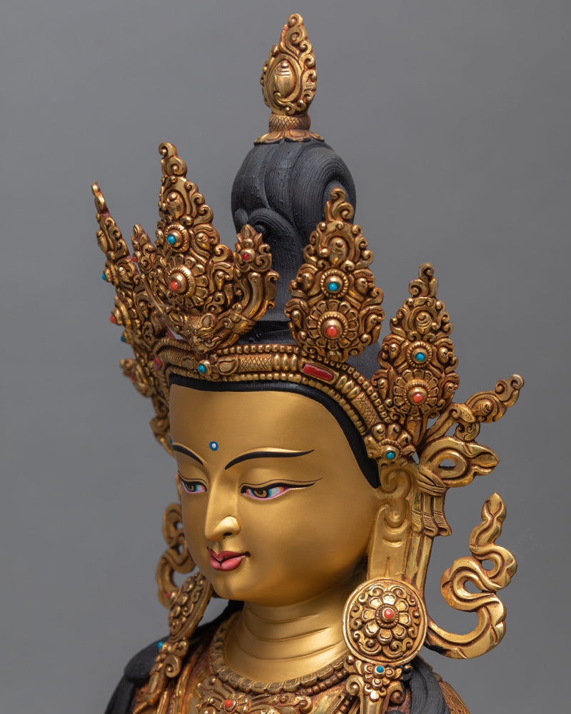 Beautiful Amitayus Buddha Statue, Gilded in Pure 24K Gold