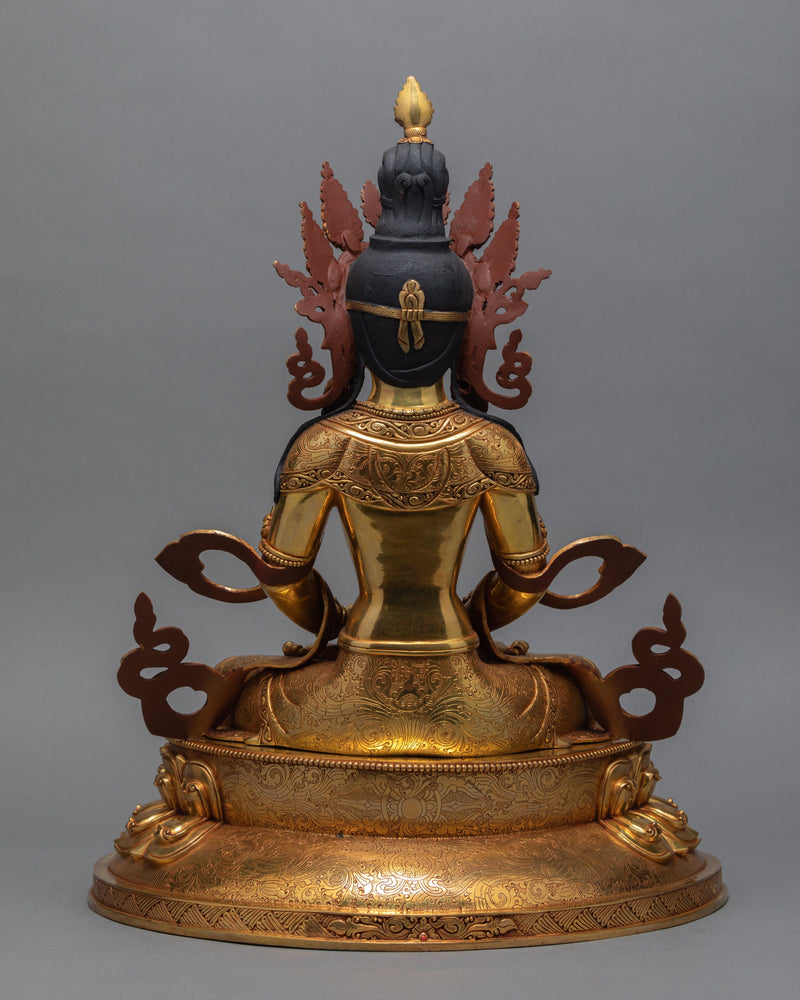 Beautiful Amitayus Buddha Statue, Gilded in Pure 24K Gold