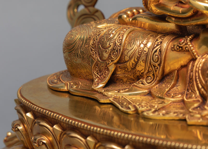 Beautiful Amitayus Buddha Statue, Gilded in Pure 24K Gold