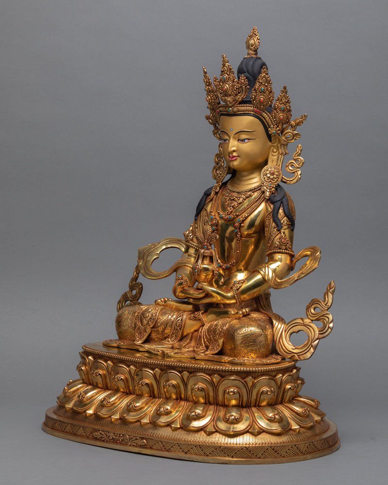 Beautiful Amitayus Buddha Statue, Gilded in Pure 24K Gold