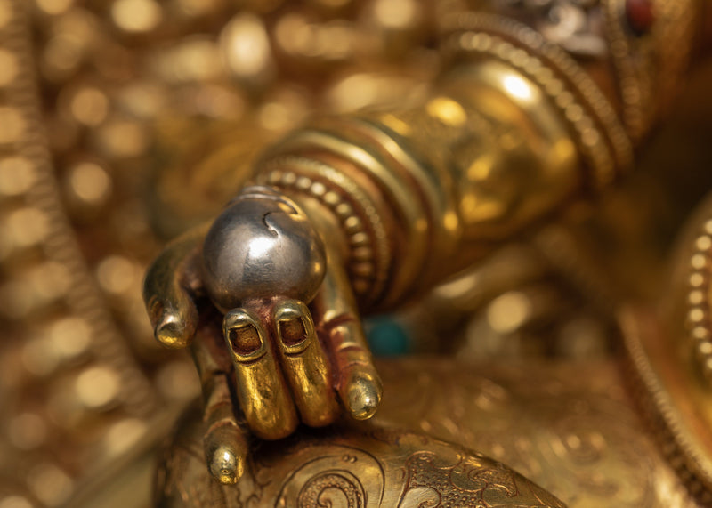 Bodhisattva Yellow Jambhala | Traditionally Hand Carved Gold Gilded Dzambhala Statue