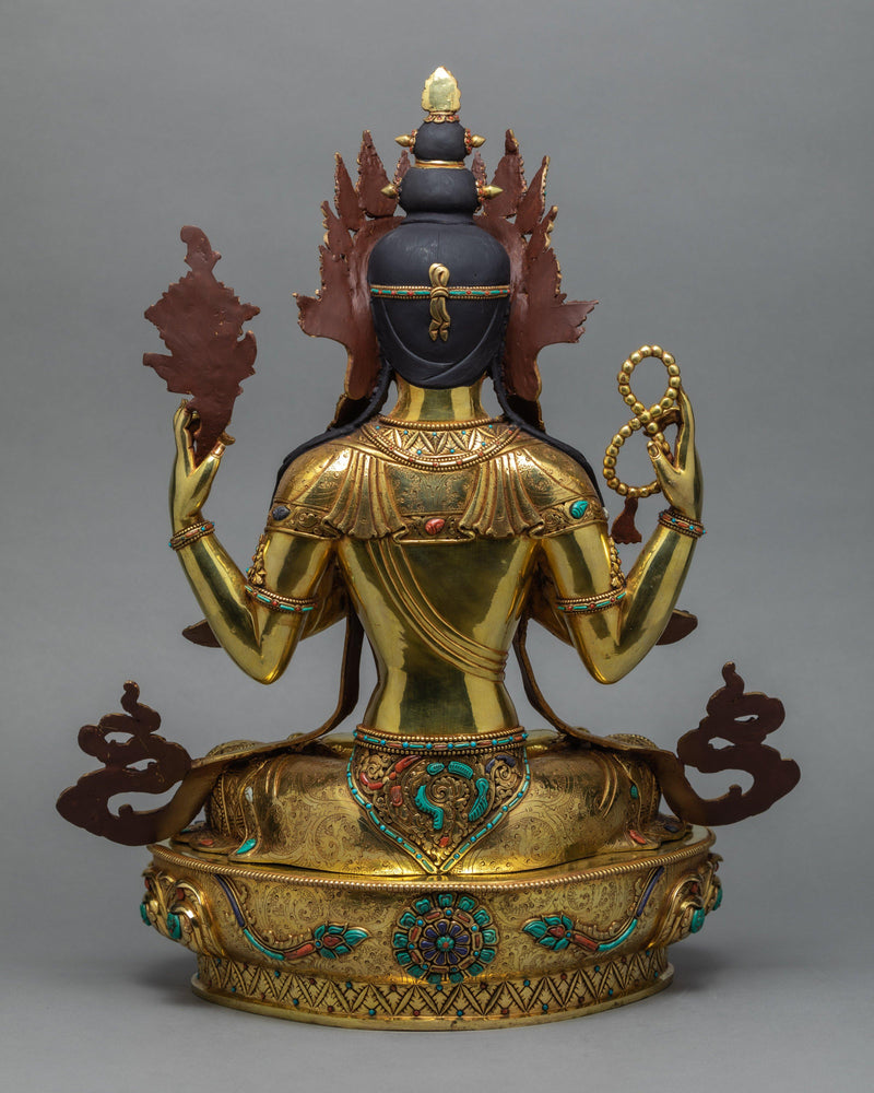 Chenrezig Statue | 24K Gold Gilded Avalokiteshvara Sculpture