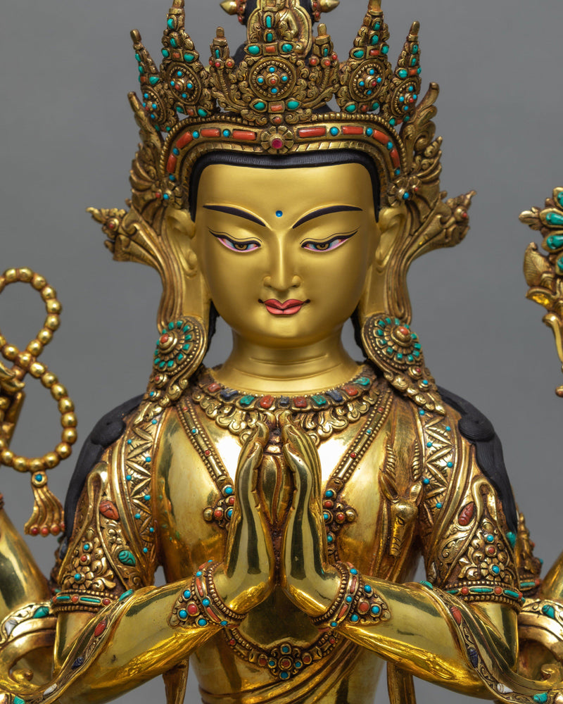 Chenrezig Statue | 24K Gold Gilded Avalokiteshvara Sculpture