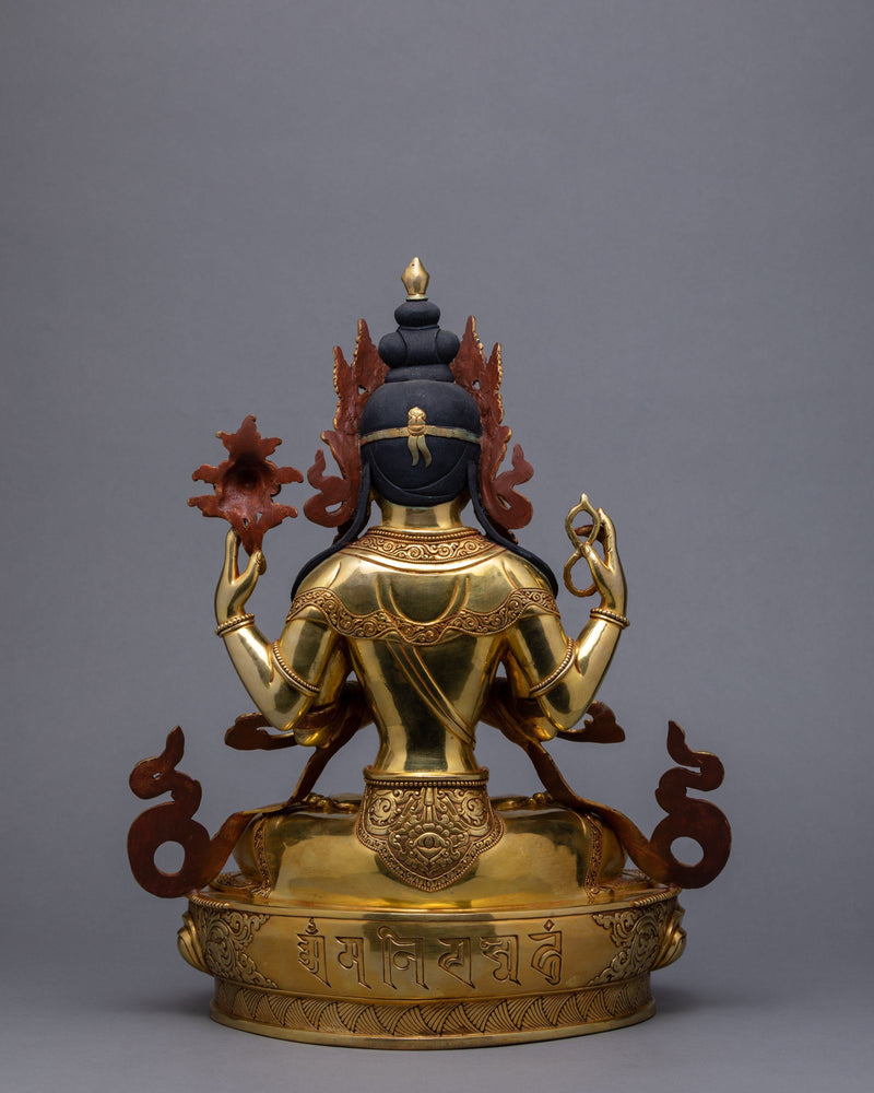 Four Armed Chenrezig | Traditionally Hand Carved Bodhisattva Statue