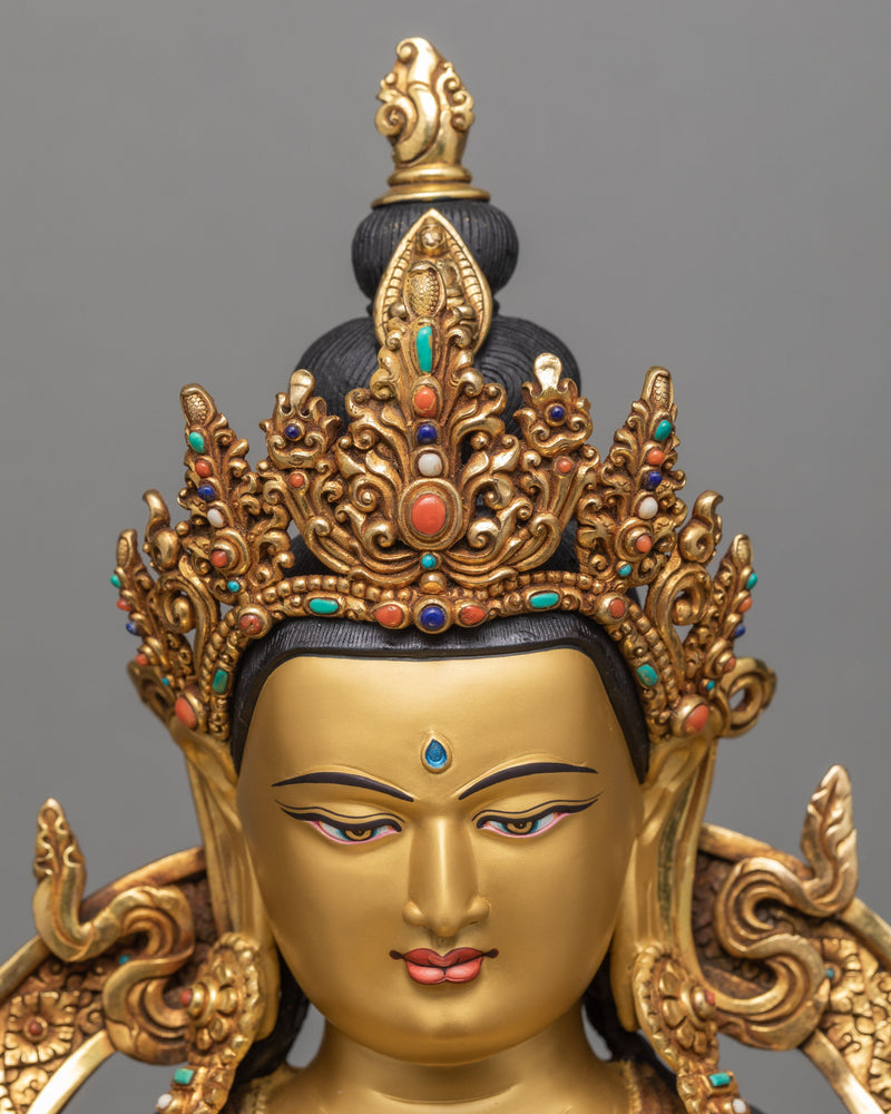 Chenrezig Statue, Beautifully Hand Carved Avalokiteshvara Statue, Traditional Gold Gilded