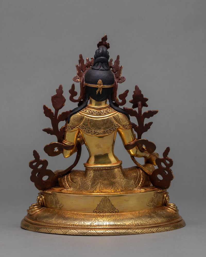 Green Tara Statue, Hand-made Tara and  24K Gold Gilded Statue