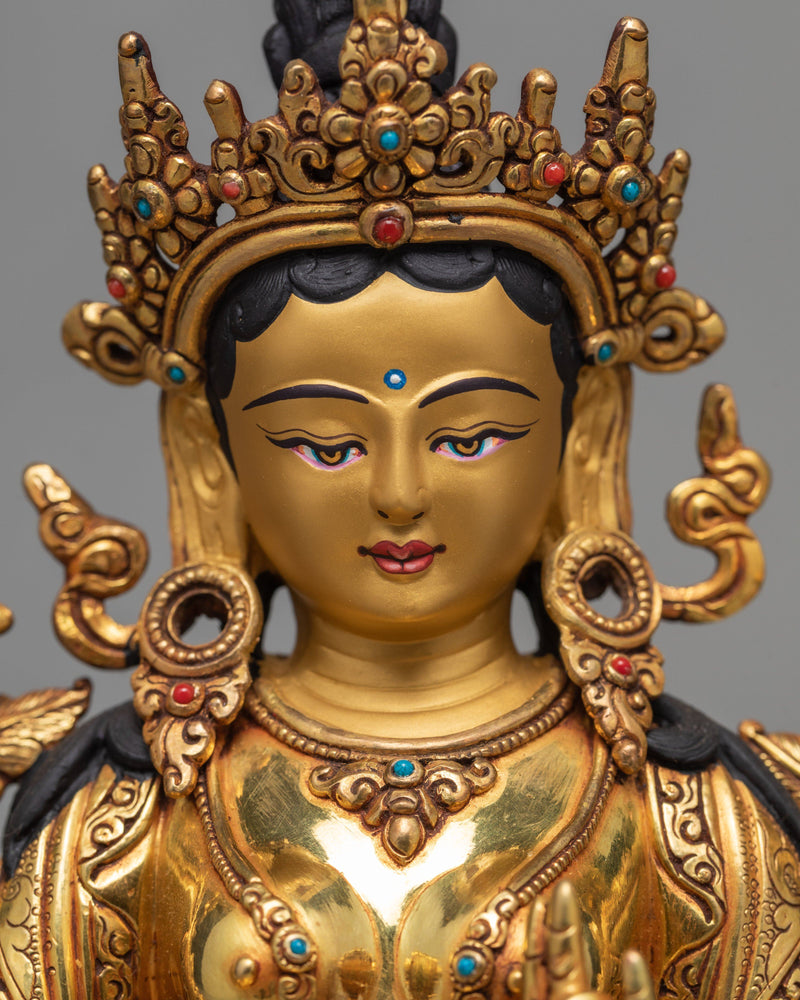 Green Tara Statue, Hand-made Tara and  24K Gold Gilded Statue