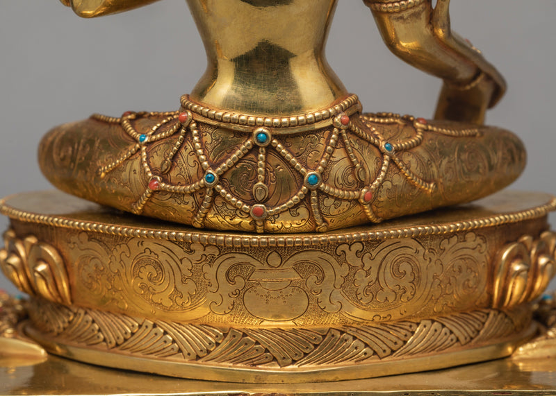 Green Tara Statue, Tara in Throne Statue, Hand-made and  24K Gold Gilded Art