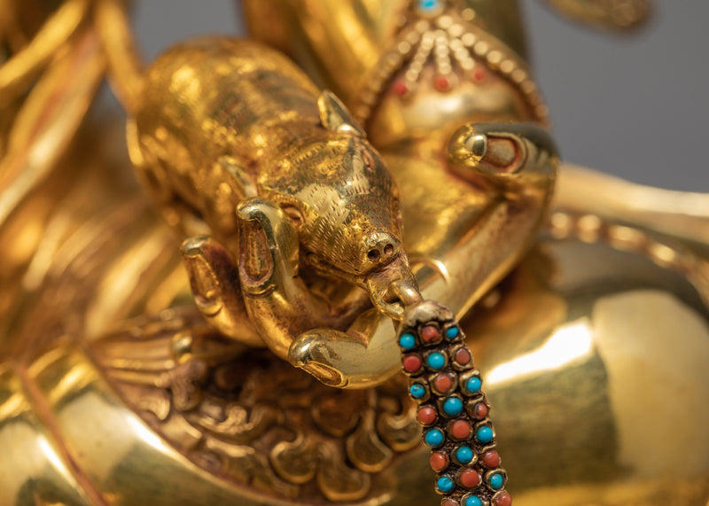 Jambhala Statue | Bodhisattva Yellow Dzambhala | Purely 24 k Gold Gilded Statue