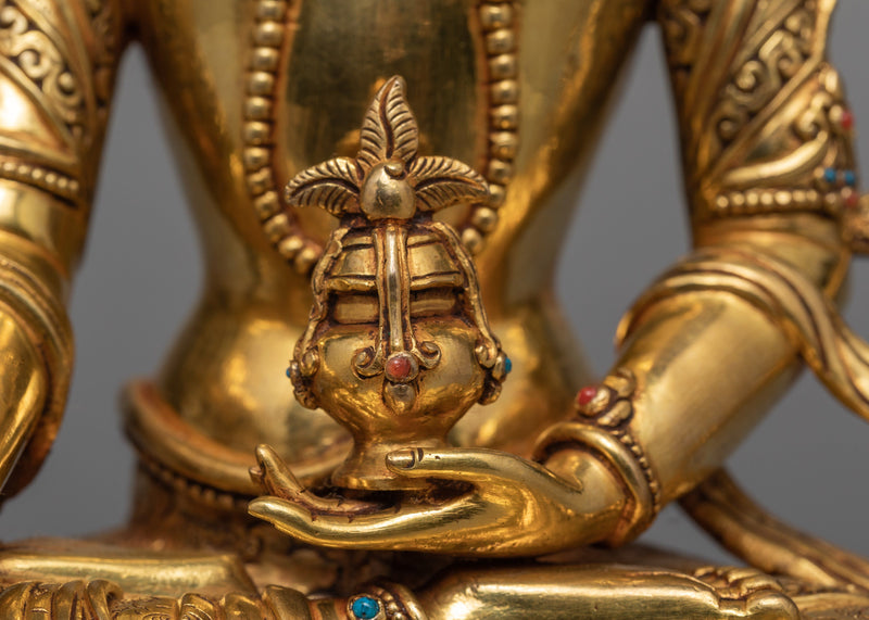 Ksitigarbha Statue | Hand Carved Bodhisattva Ksitigarbha Statue | 24K Pure Gold Gilded