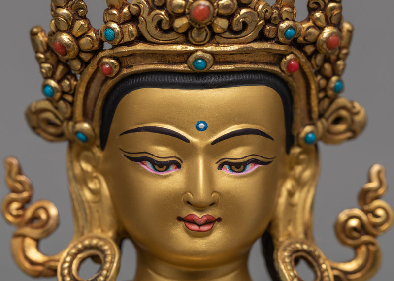 Ksitigarbha Statue | Hand Carved Bodhisattva Ksitigarbha Statue | 24K Pure Gold Gilded