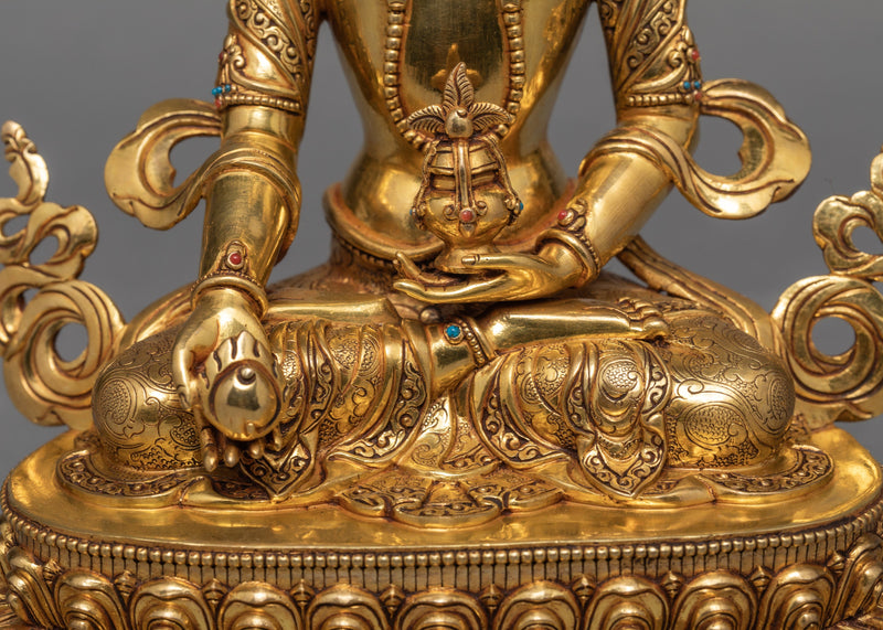 Ksitigarbha Statue | Hand Carved Bodhisattva Ksitigarbha Statue | 24K Pure Gold Gilded