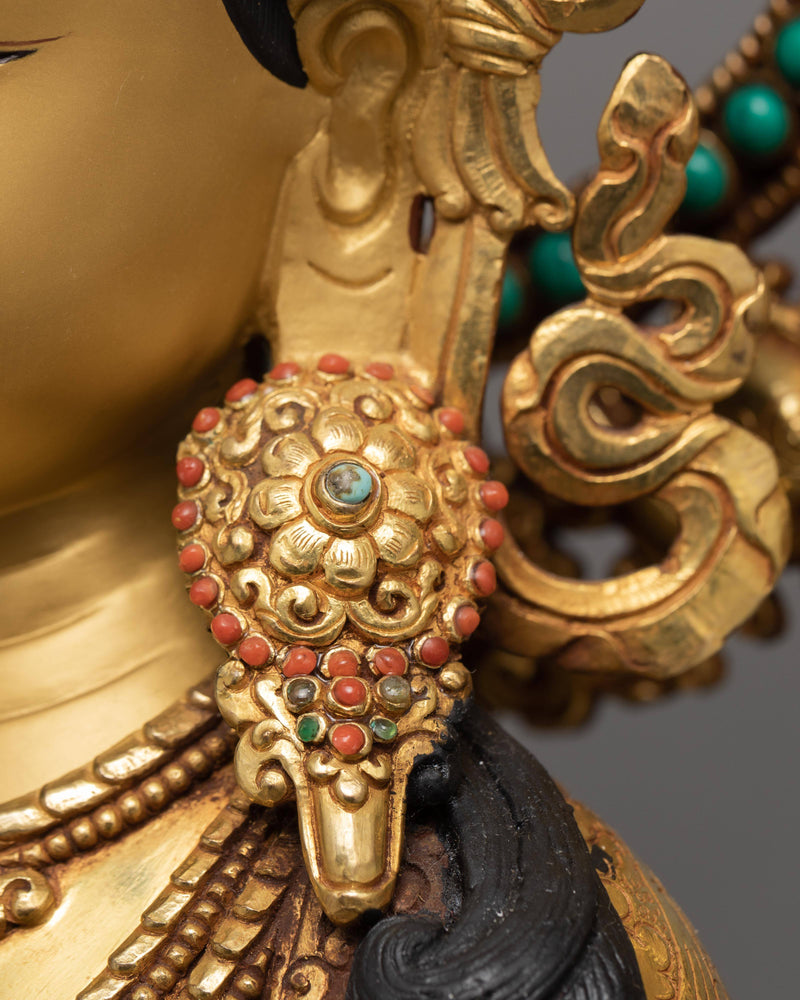 Ksitigarbha Statue | 24K Pure Gold Gilded Bodhisattva Statue | Handmade Ksitigarbha Statue