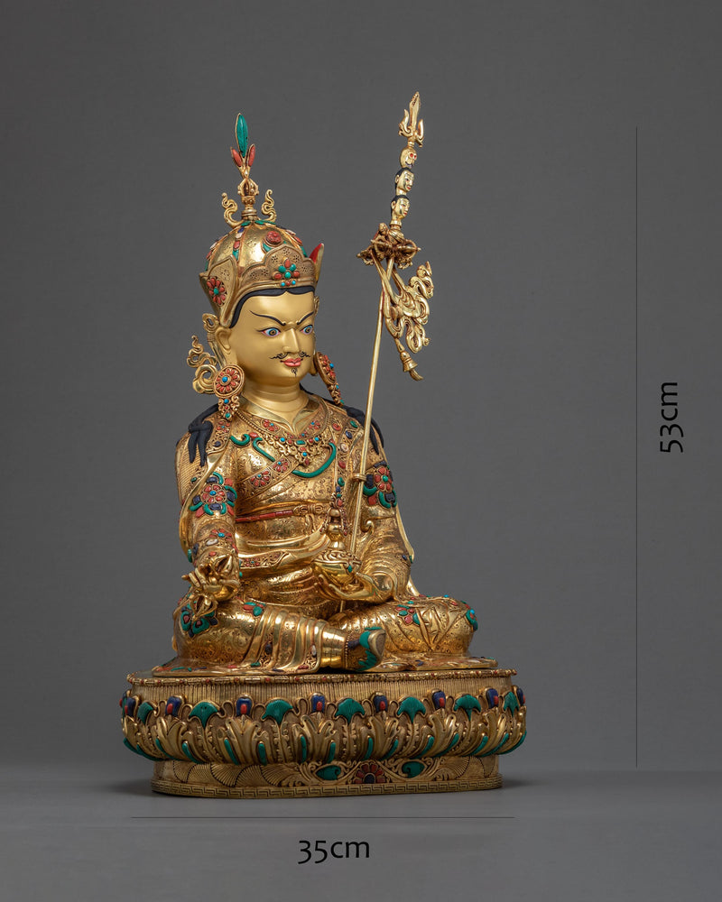 Guru Rinpoche, Purely Hand Carved Padmasambhava Gold Statue, Buddhist Treasure