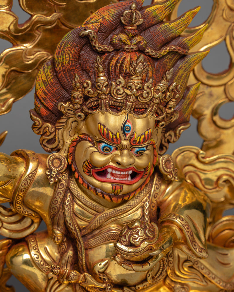 Mahakala Bernagchen, Hand Carved Gold Statue of Mahakala (Kagyu Tradition)