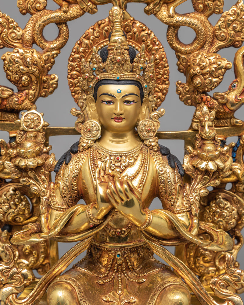 Maitreya Buddha | 24k Gold Hand Carved Buddha Statue | Himalayan Buddhist Art