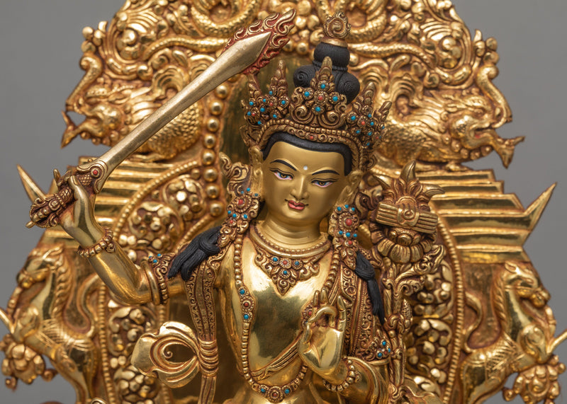 Manjushri in Throne | Manjushree Statue | 24K Gold Gilded Statue | Himalayan Art