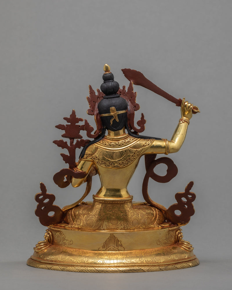 Manjushri 24K Gold Gilded Statue | Traditional Buddhist Art