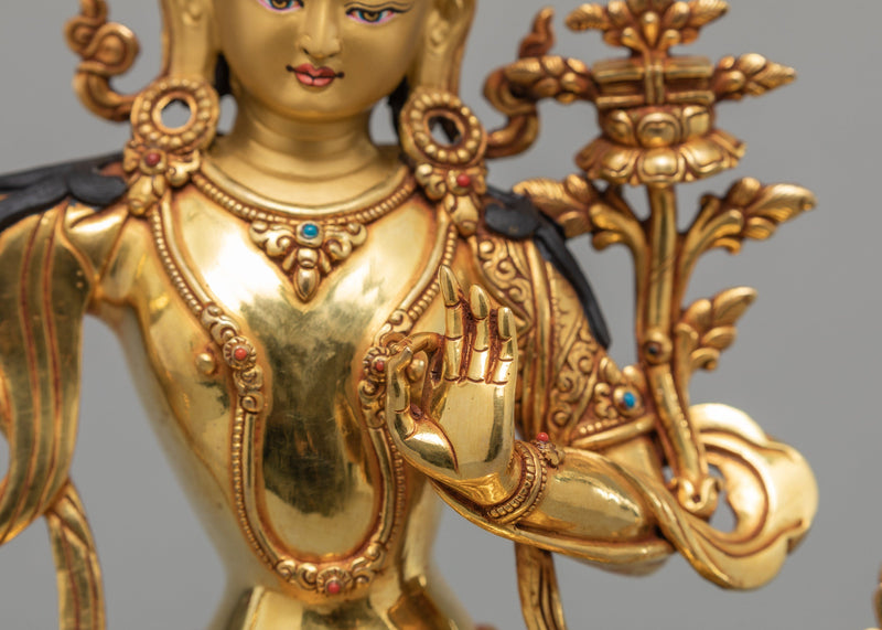 Manjushri 24K Gold Gilded Statue | Traditional Buddhist Art