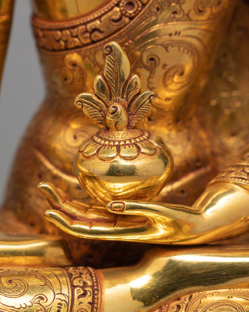 Medicine Buddha Statue, Traditionally Gilded in 24K Gold, Healing Buddha Statue